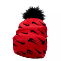 Nike Peak Pom Swoosh Logo Beanie "Red & Black" (OneSize)